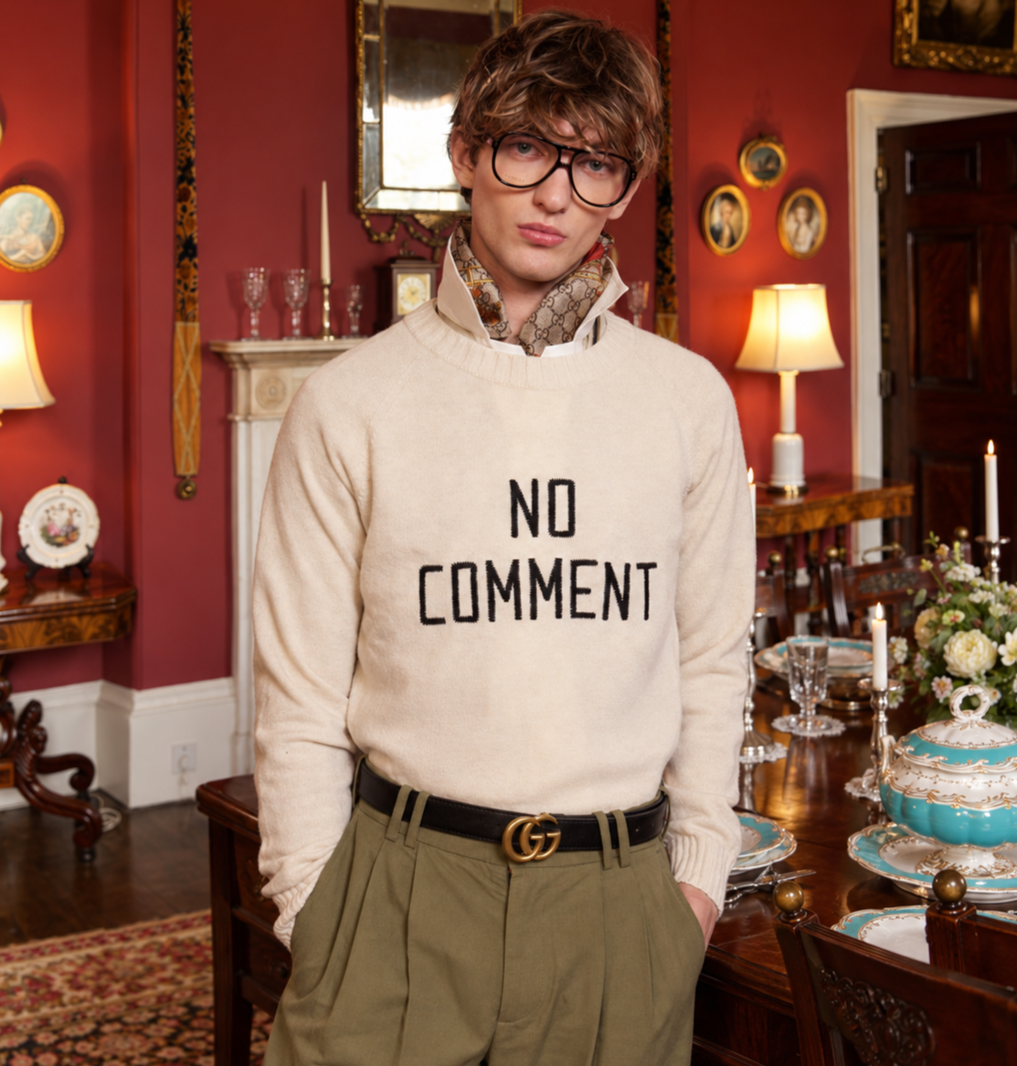 Made-in-England "No Comment" Embroidered Jumper