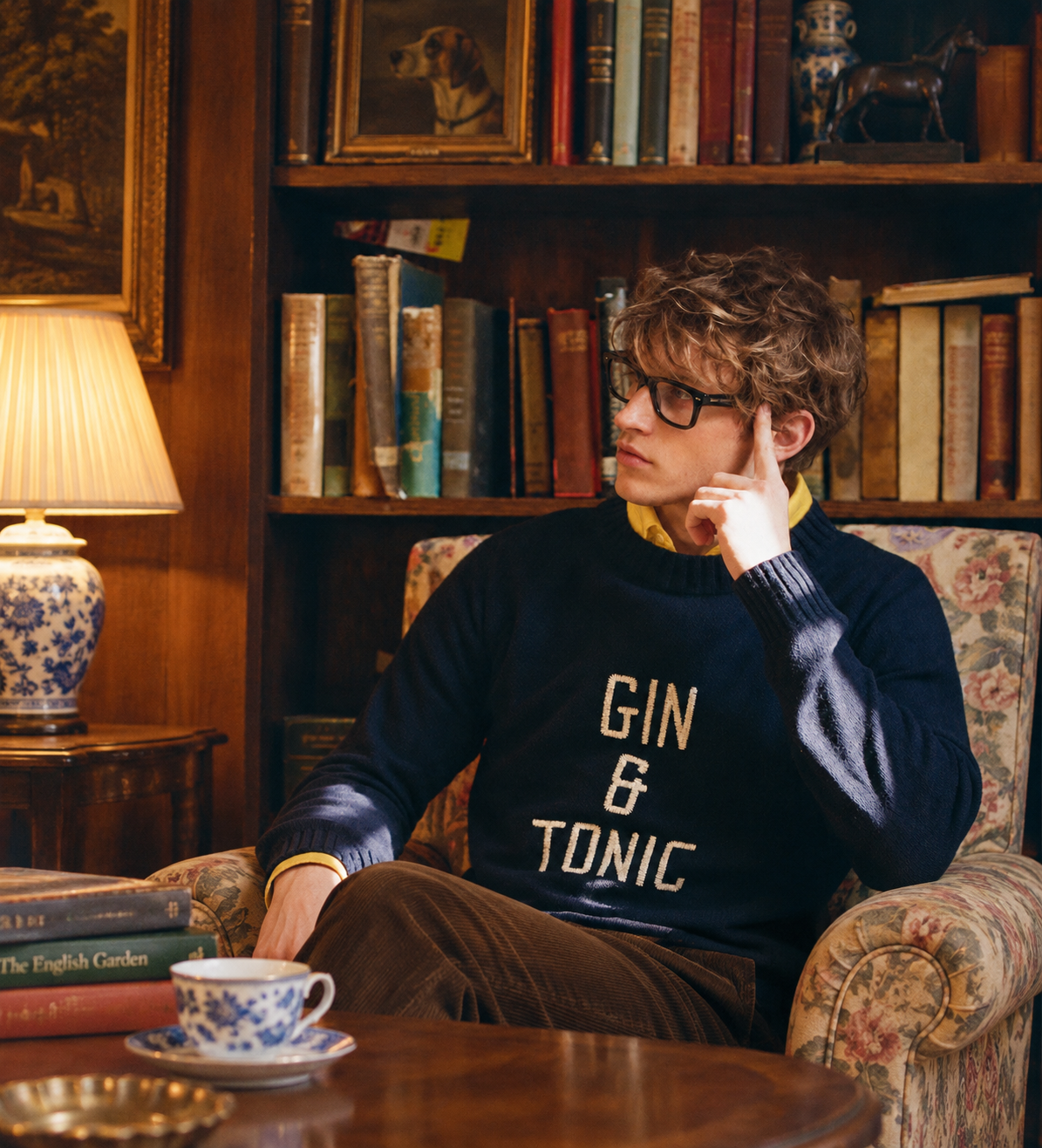 Made-in-England "Gin and Tonic" Embroidered Jumper Navy/Ivory