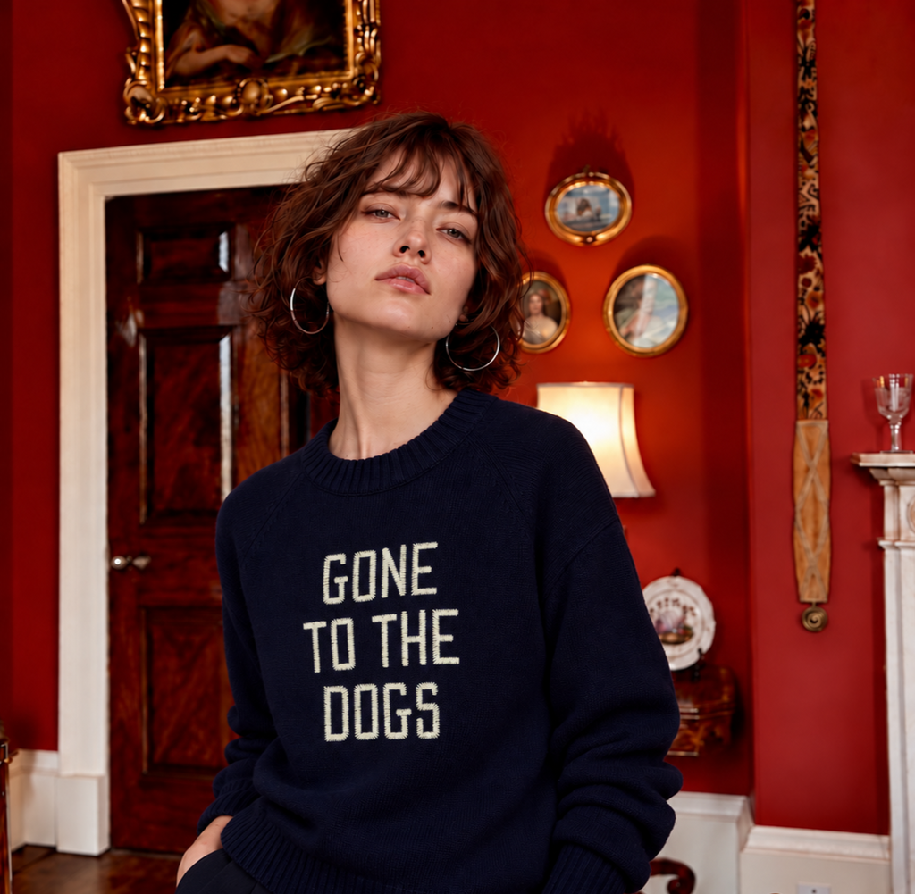 Made-in-England "Gone to the Dogs" Embroidered Jumper