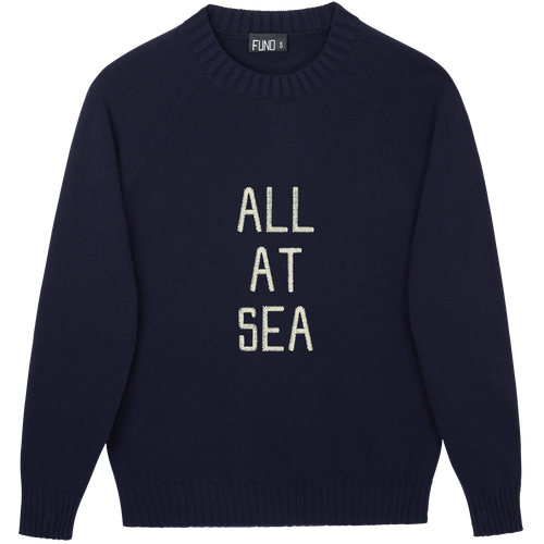 Made-in-England "All at Sea" Embroidered Jumper in Navy