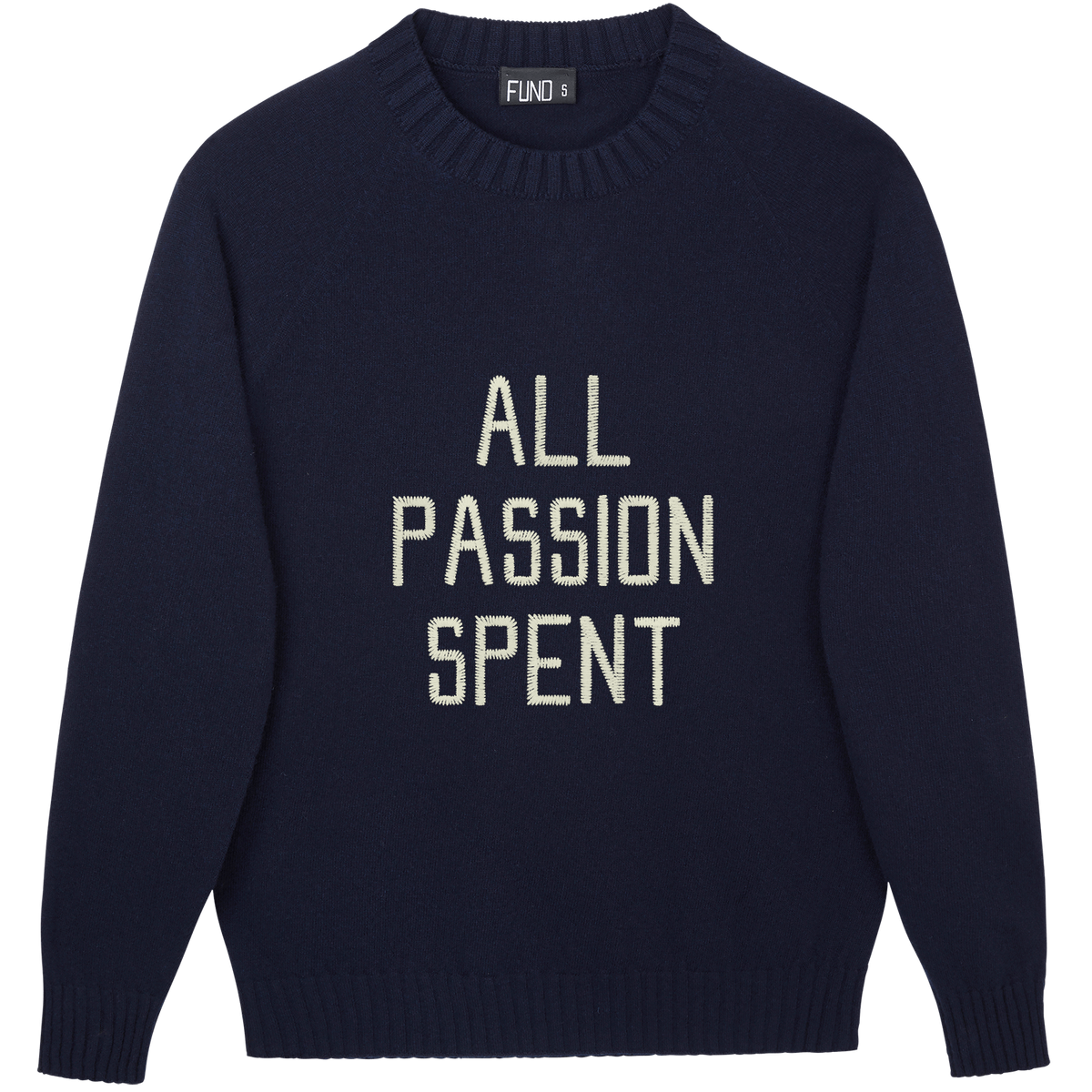 Made-in-England "All Passion Spent" Embroidered Jumper in Navy