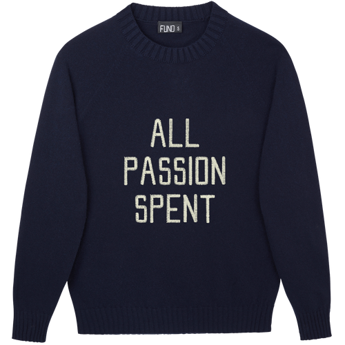 Made-in-England "All Passion Spent" Embroidered Jumper in Navy
