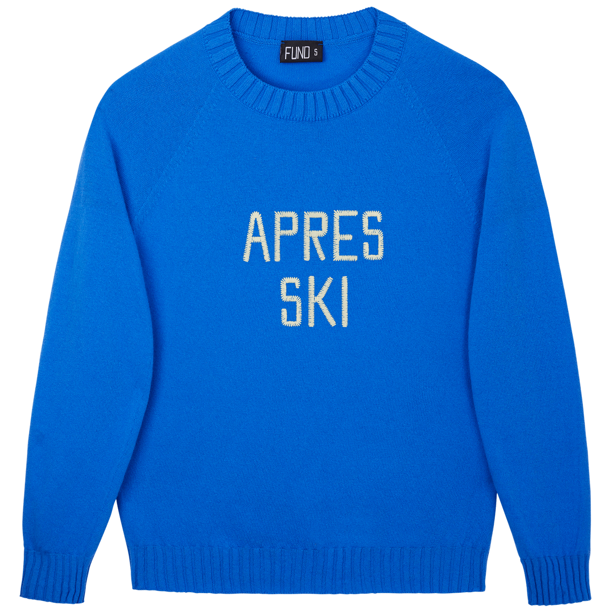 Made-in-England "Apres Ski" Embroidered Jumper Bright Blue/Ivory Archive Edit in Bright Blue