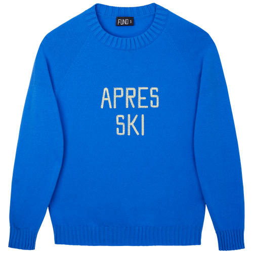 Made-in-England "Apres Ski" Embroidered Jumper Bright Blue/Ivory Archive Edit in Bright Blue