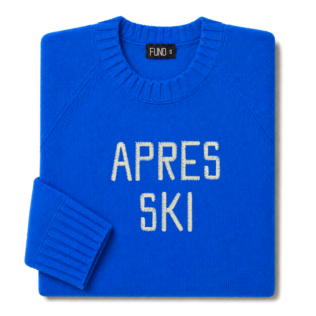 Made-in-England "Apres Ski" Embroidered Jumper Bright Blue/Ivory Archive Edit in Bright Blue