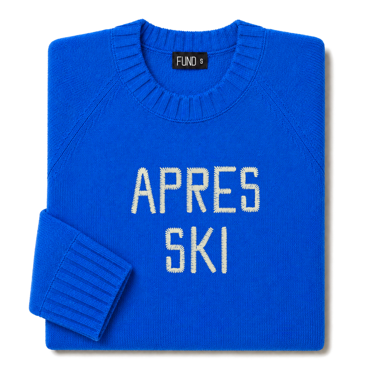 Made-in-England "Apres Ski" Embroidered Jumper Bright Blue/Ivory Archive Edit in Bright Blue