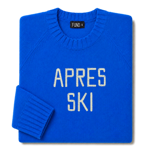 Made-in-England "Apres Ski" Embroidered Jumper Bright Blue/Ivory Archive Edit in Bright Blue
