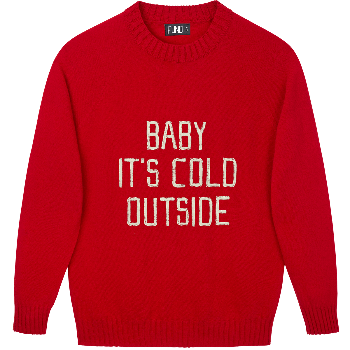 Made-in-England "Baby It's Cold Outside" Embroidered Christmas Jumper in Red