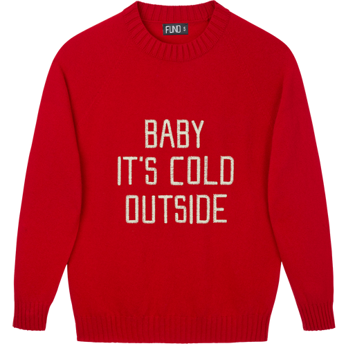 Made-in-England "Baby It's Cold Outside" Embroidered Christmas Jumper in Red