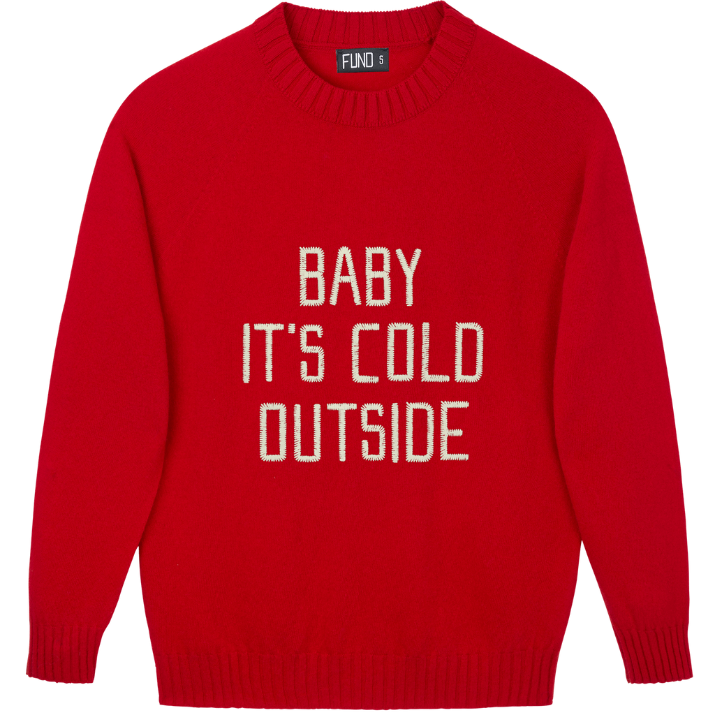 Made-in-England "Baby It's Cold Outside" Embroidered Jumper Red/Ivory Archive Edit in Red