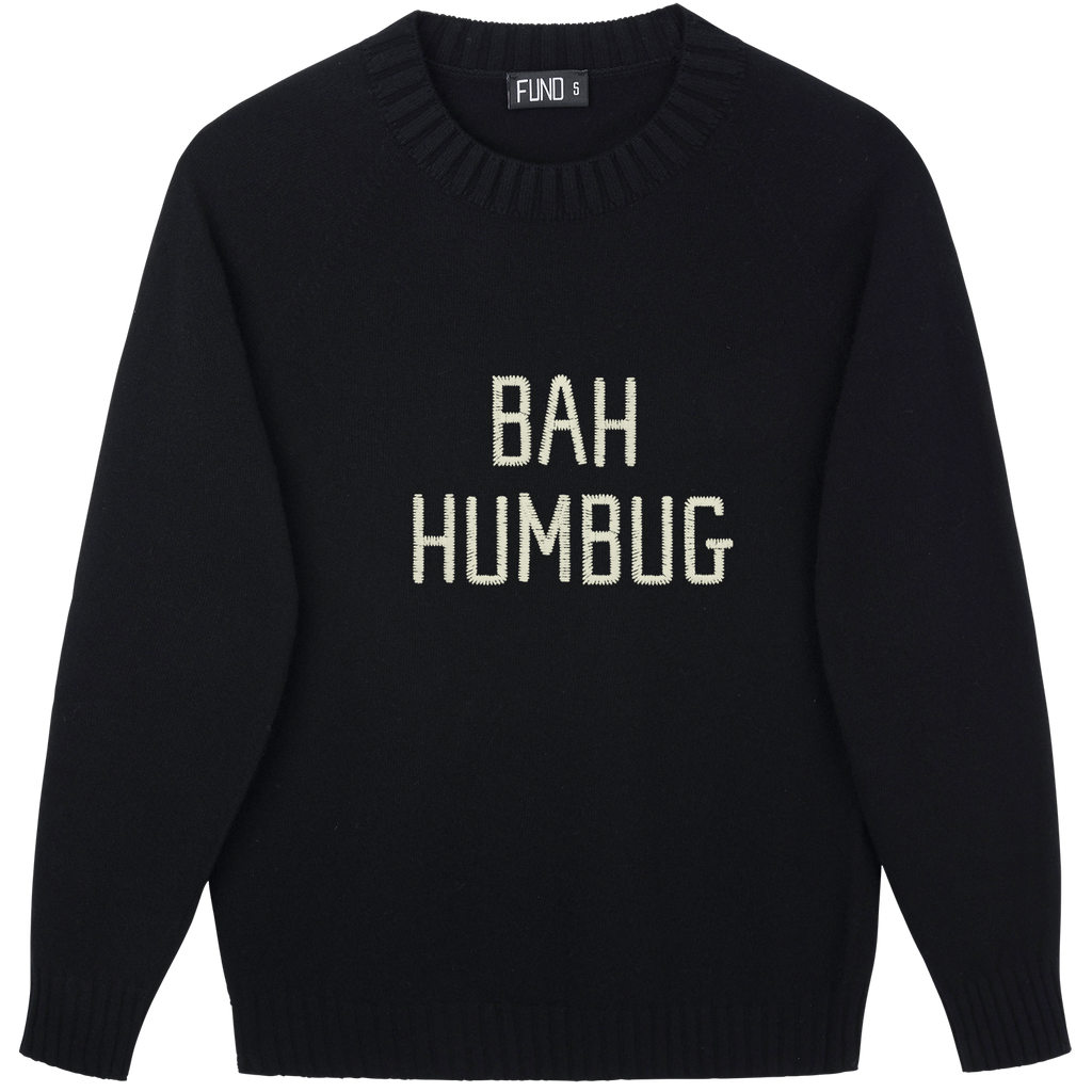 Made-in-England "Bah Humbug" Embroidered Jumper Black/Ivory Archive Edit in Black