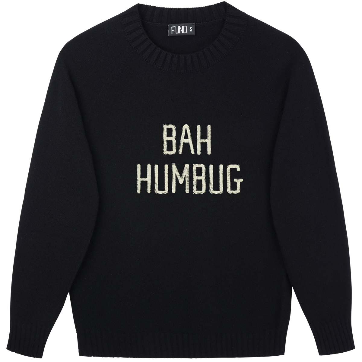 Made-in-England "Bah Humbug" Embroidered Jumper Black/Ivory Archive Edit in Black