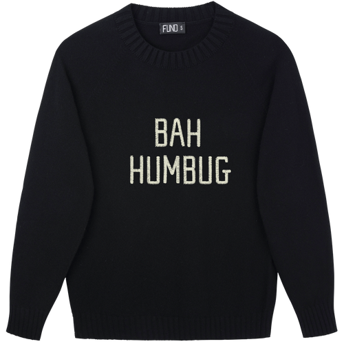 Made-in-England "Bah Humbug" Embroidered Jumper Black/Ivory Archive Edit in Black