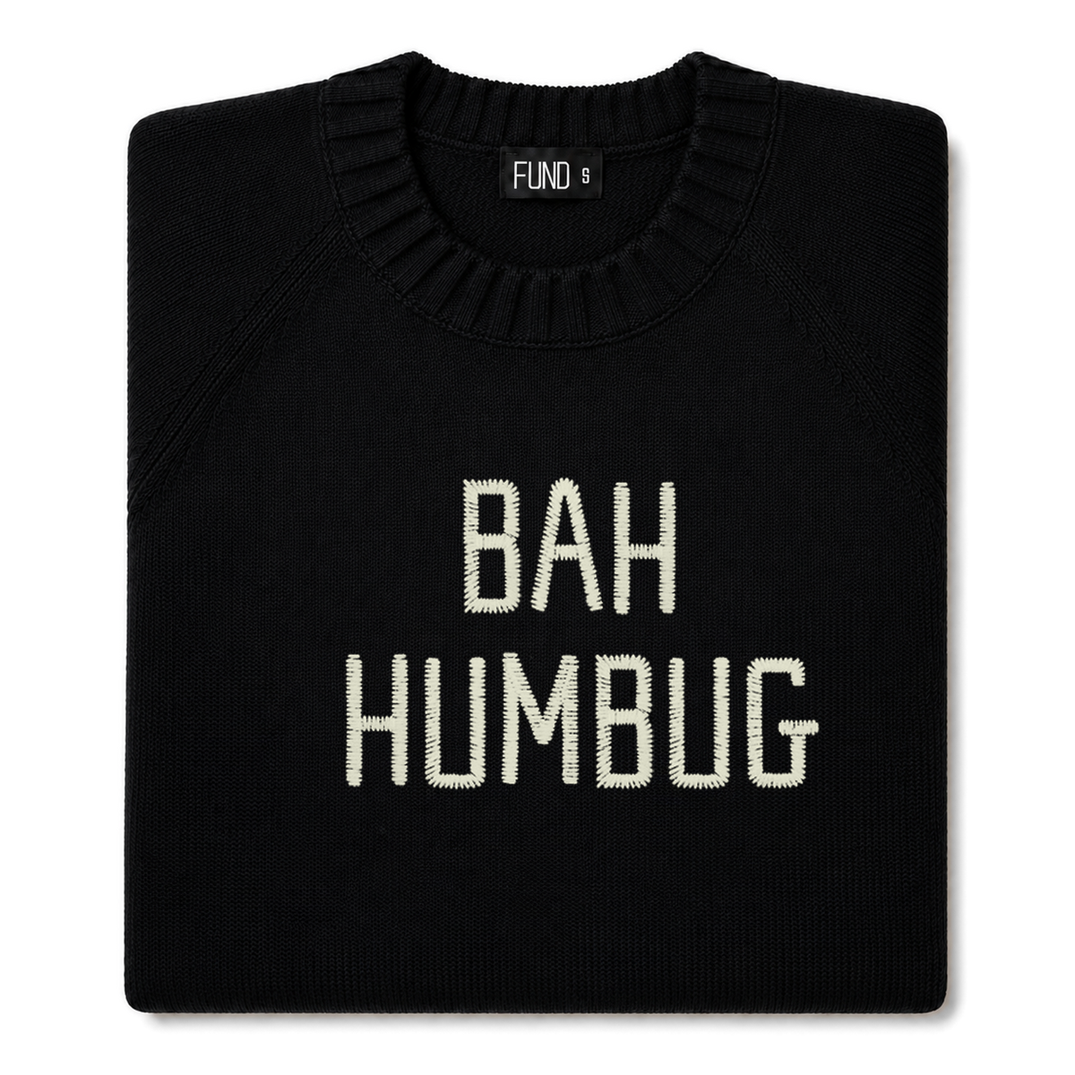 Made-in-England "Bah Humbug" Embroidered Jumper Black/Ivory Archive Edit