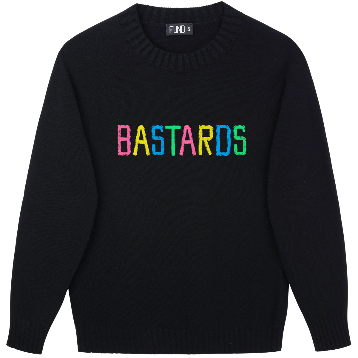 Made-in-England "Bastards" Embroidered Jumper Black/Multi Archive Edit in Black