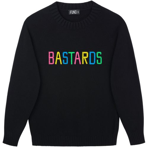 Made-in-England "Bastards" Embroidered Jumper Black/Multi Archive Edit in Black