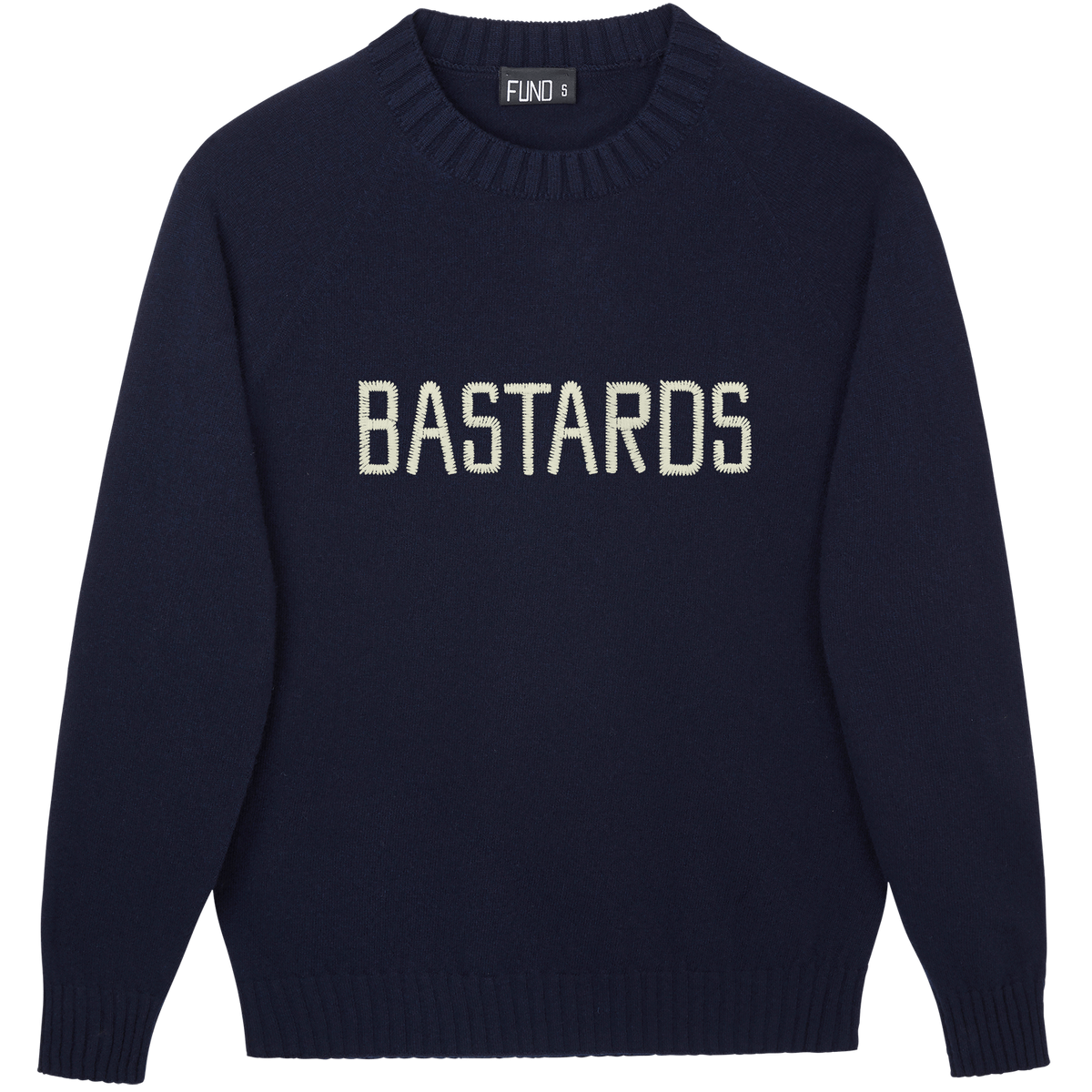 Made-in-England "Bastards" Embroidered Jumper in Navy