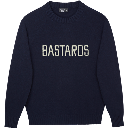 Made-in-England "Bastards" Embroidered Jumper in Navy