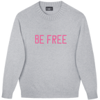 Made-in-England "Be Free" Embroidered Jumper Grey/Bright Pink Archive Edit in Grey