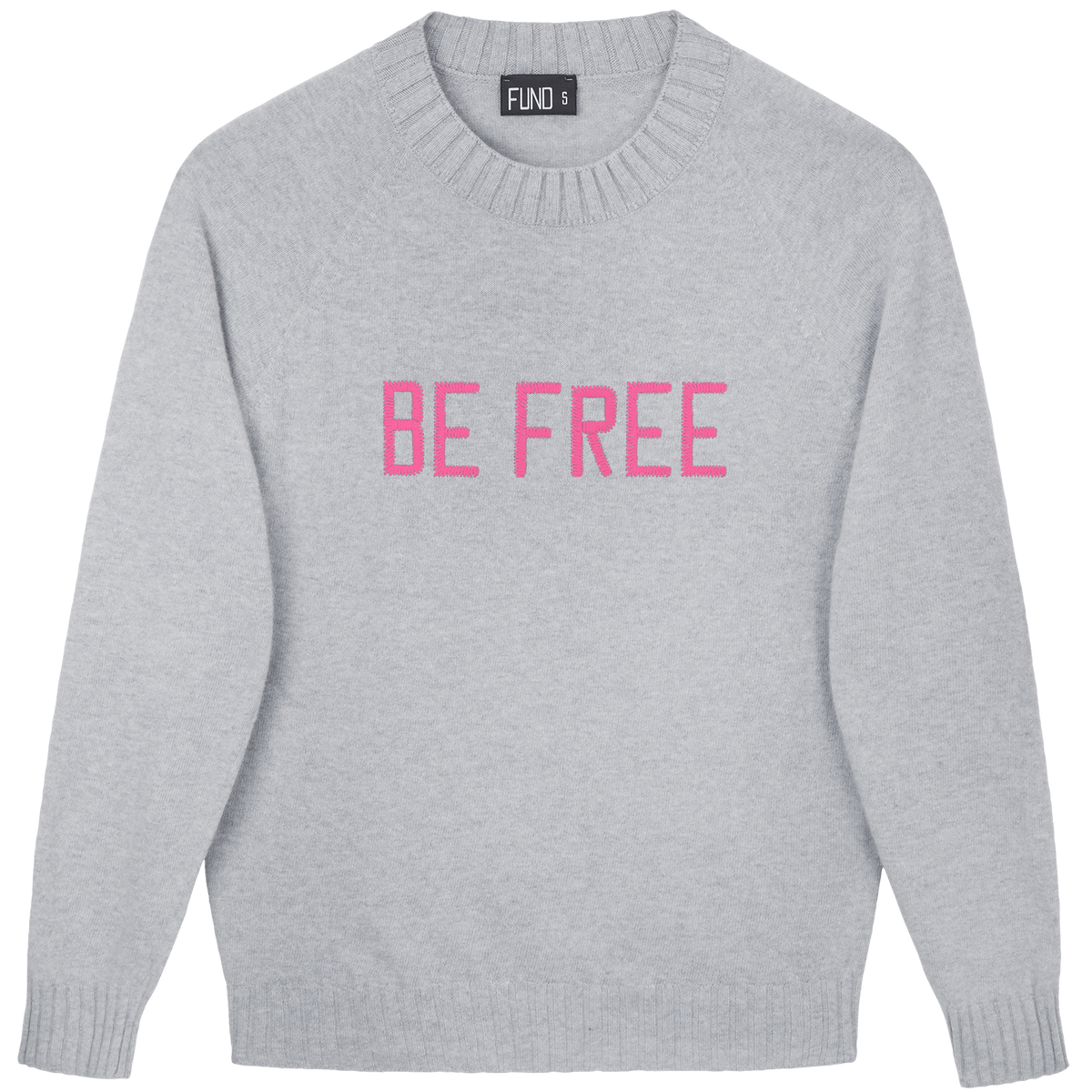 Made-in-England "Be Free" Embroidered Jumper Grey/Bright Pink Archive Edit in Grey
