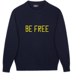 Made-in-England "Be Free" Embroidered Jumper Navy/Yellow Archive Edit in Navy