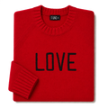 Made-in-England "Love" Embroidered Jumper in Red, folded
