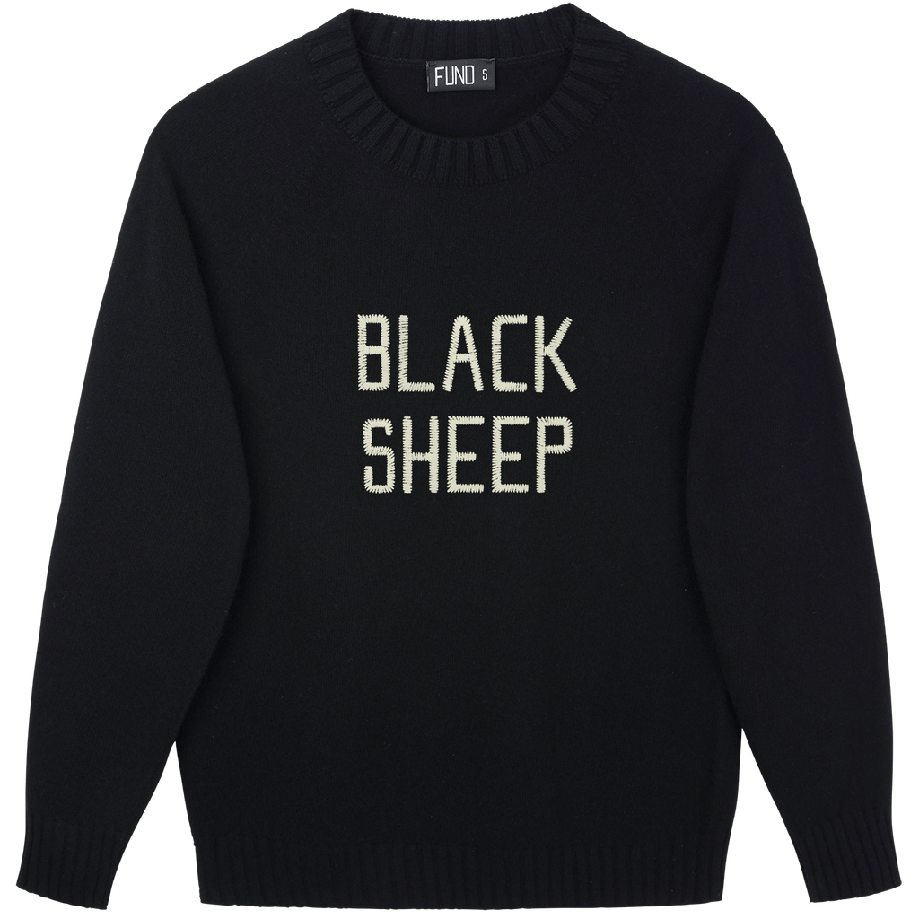 Made-in-England "Black Sheep" Embroidered Jumper Black/Ivory Archive Edit in Black