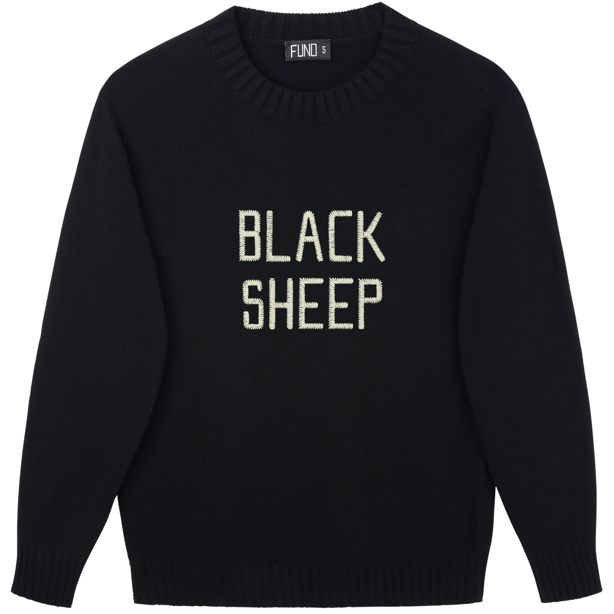 Made-in-England "Black Sheep" Embroidered Jumper Black/Ivory Archive Edit in Black