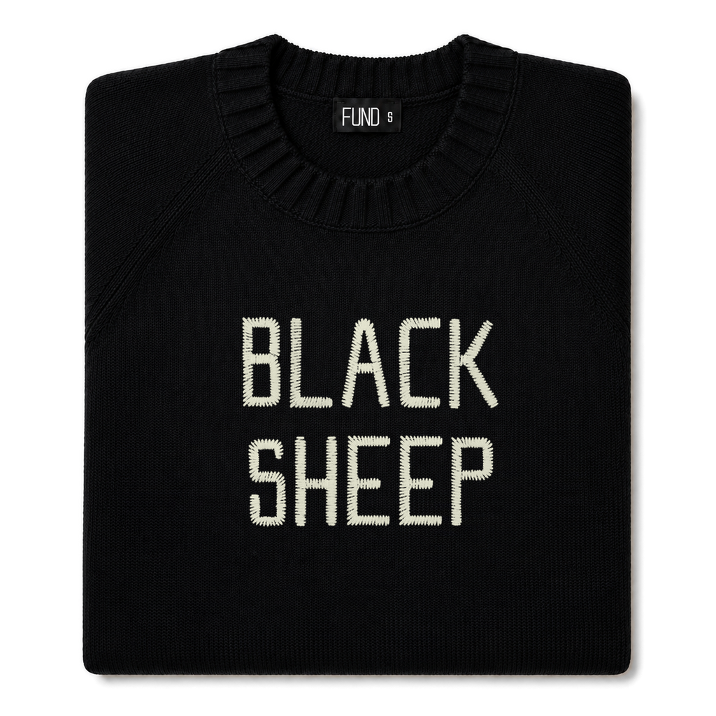 Made-in-England "Black Sheep" Embroidered Jumper Black/Ivory Archive Edit
