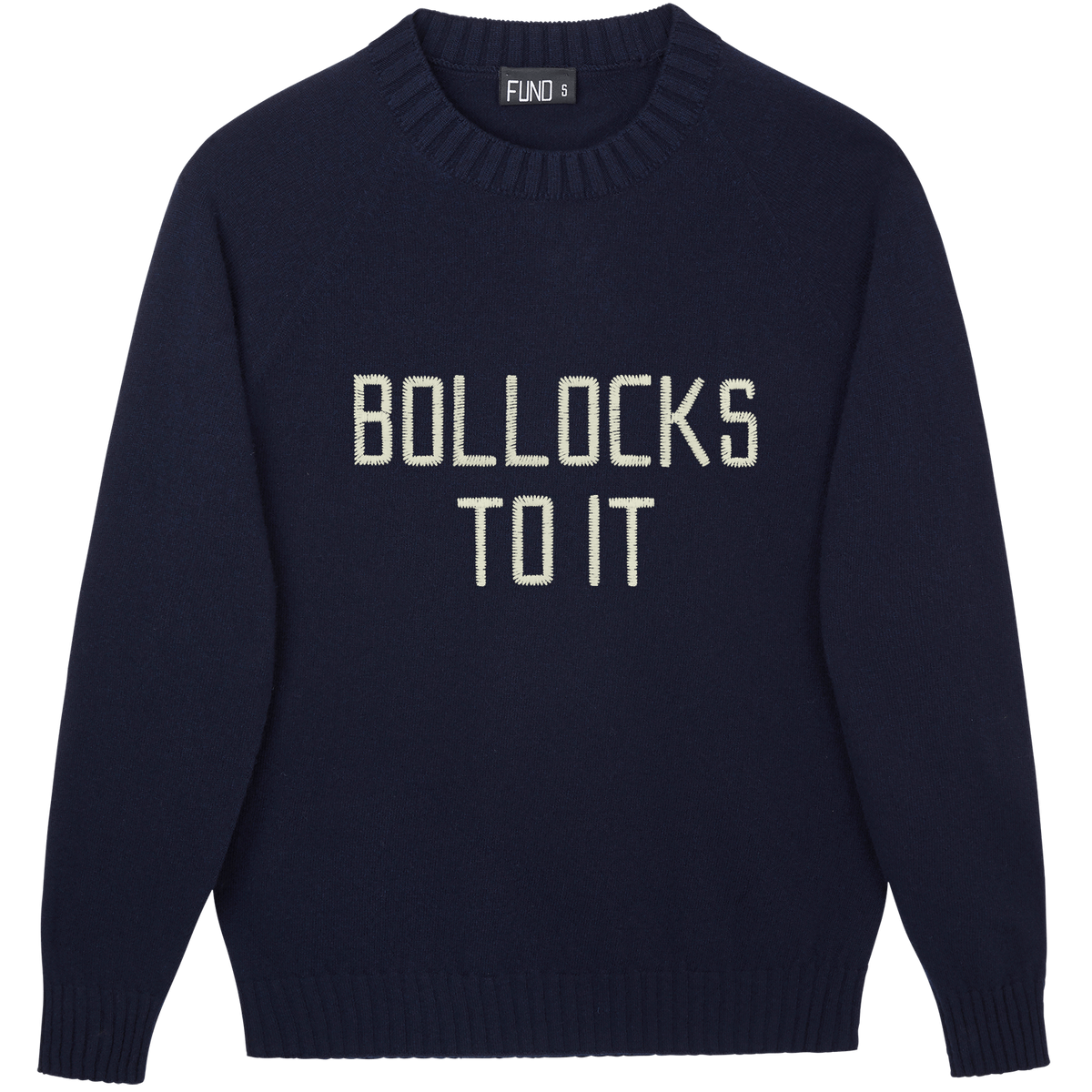 Made-in-England "Bollocks to It" Embroidered Jumper in Navy