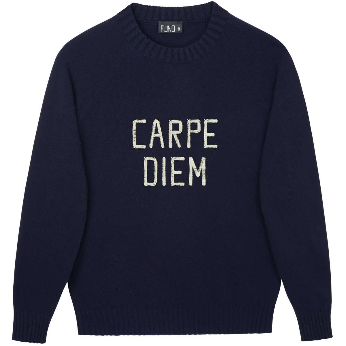 Made-in-England "Carpe Diem" Embroidered Jumper in Navy