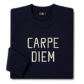 Made-in-England "Carpe Diem" Embroidered Jumper in Navy, folded