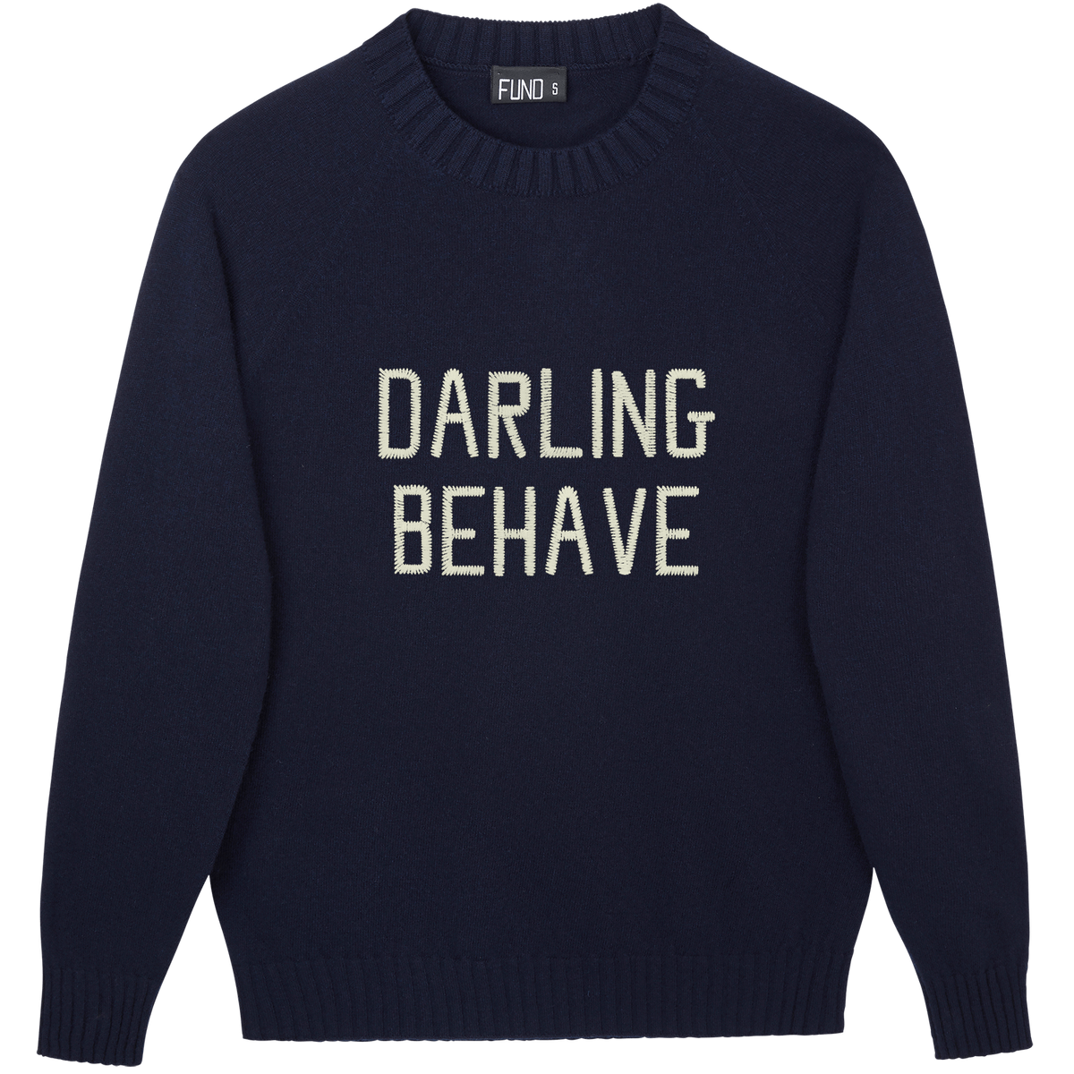 Made-in-England "Darling, Behave" Embroidered Jumper in Navy