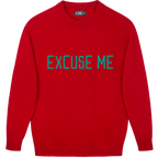 Made-in-England "Excuse Me" Embroidered Jumper Red/Turquoise Archive Edit in Red