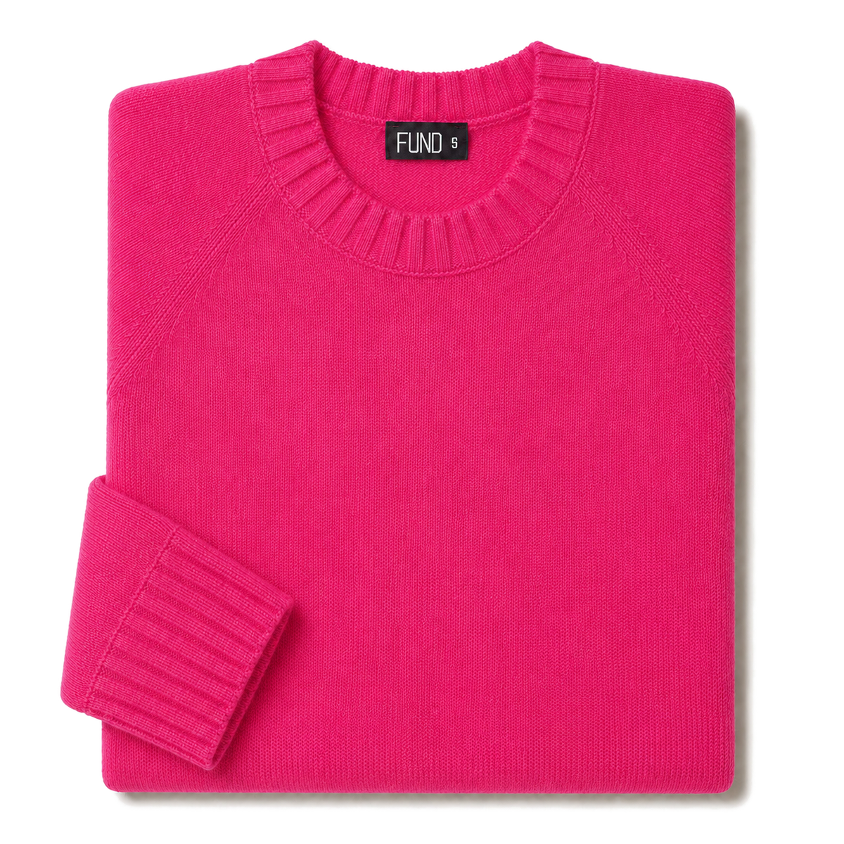 Made-in-England "Bright Side" Embroidered Jumper in Bright Pink, folded