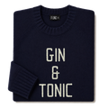Made-in-England "Gin and Tonic" Embroidered Jumper in Navy, folded