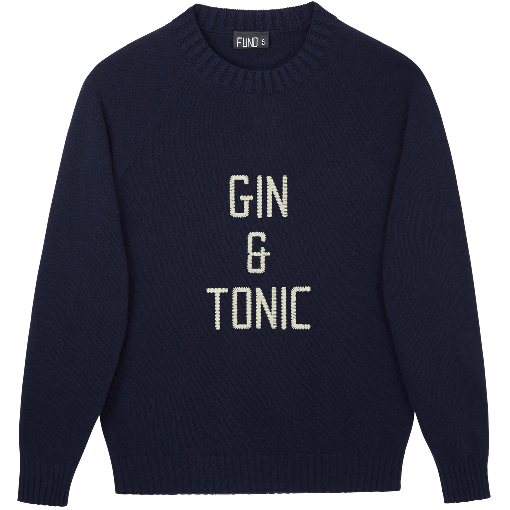 Made-in-England "Gin and Tonic" Embroidered Jumper Navy/Ivory
