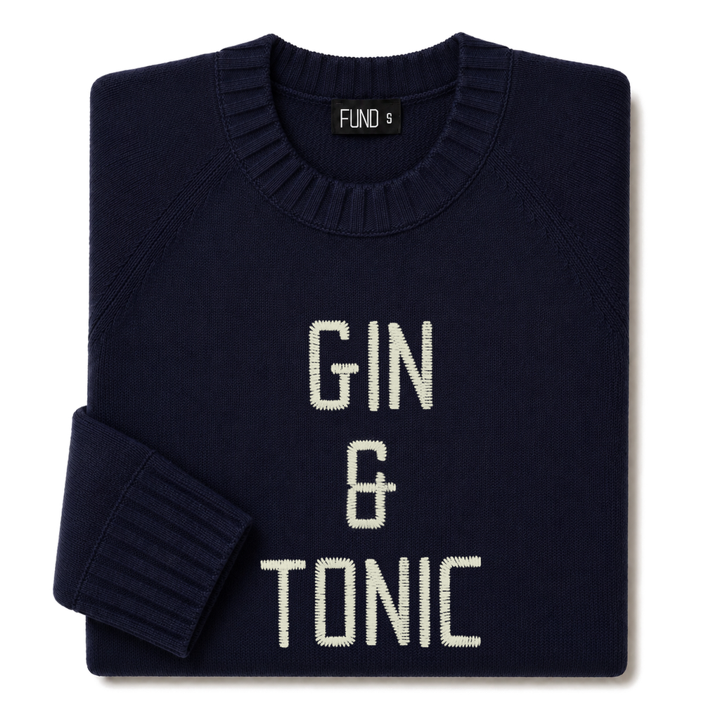 Made-in-England "Gin and Tonic" Embroidered Jumper Navy/Ivory