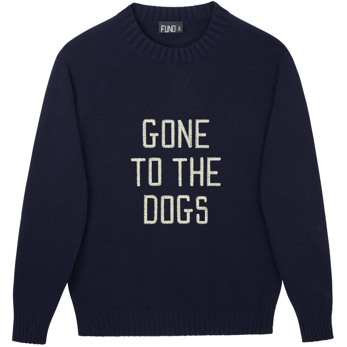 Made-in-England "Gone to the Dogs" Embroidered Jumper in Navy