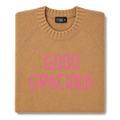 Made-in-England "Good Gracious" Embroidered Jumper Camel/Bright Pink Archive Edit