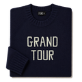 Made-in-England "Grand Tour" Embroidered Jumper in Navy, folded