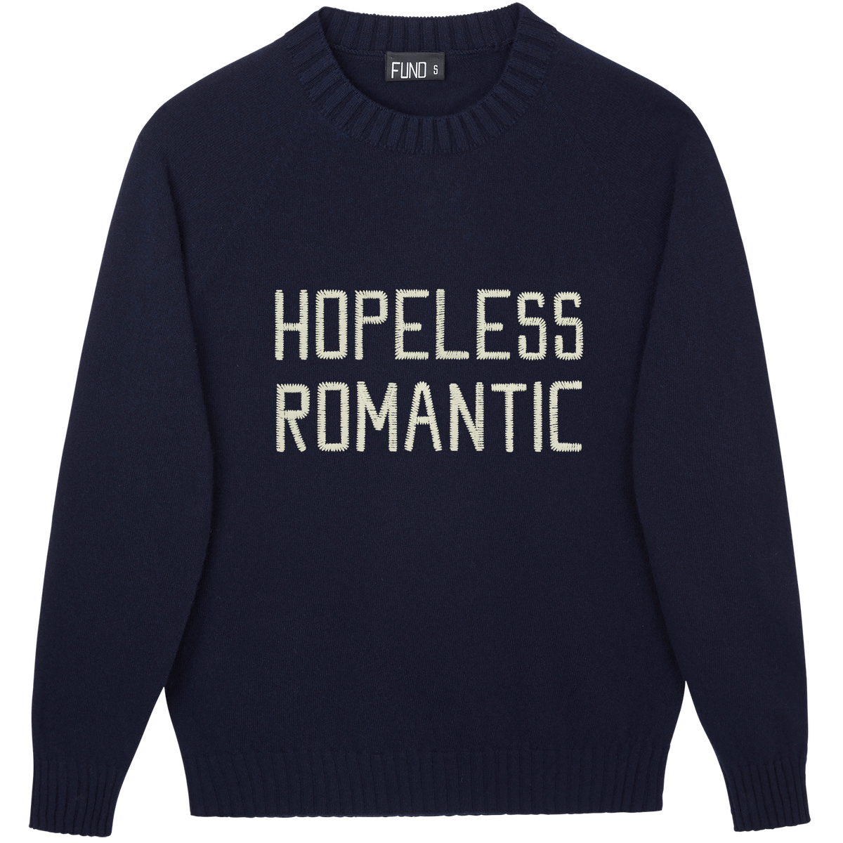 Made-in-England "Hopeless Romantic" Embroidered Jumper in Navy