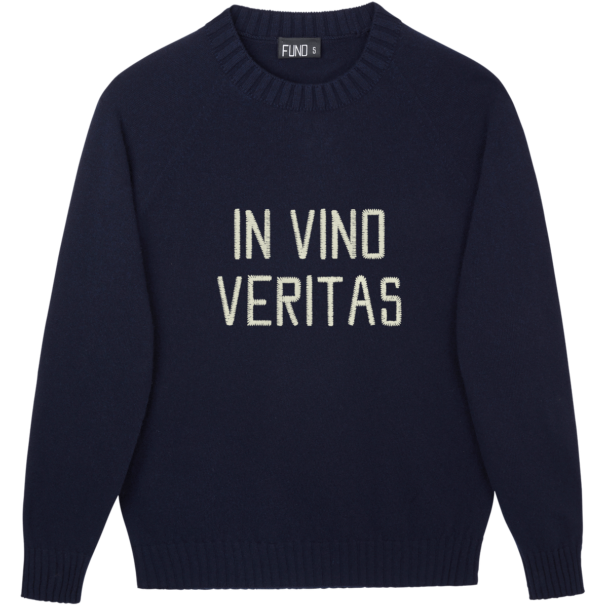 Made-in-England "In Vino Veritas" Embroidered Jumper in Navy