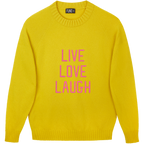 Made-in-England "Live Love Laugh" Embroidered Jumper Yellow/Bright Pink Archive Edit in Yellow