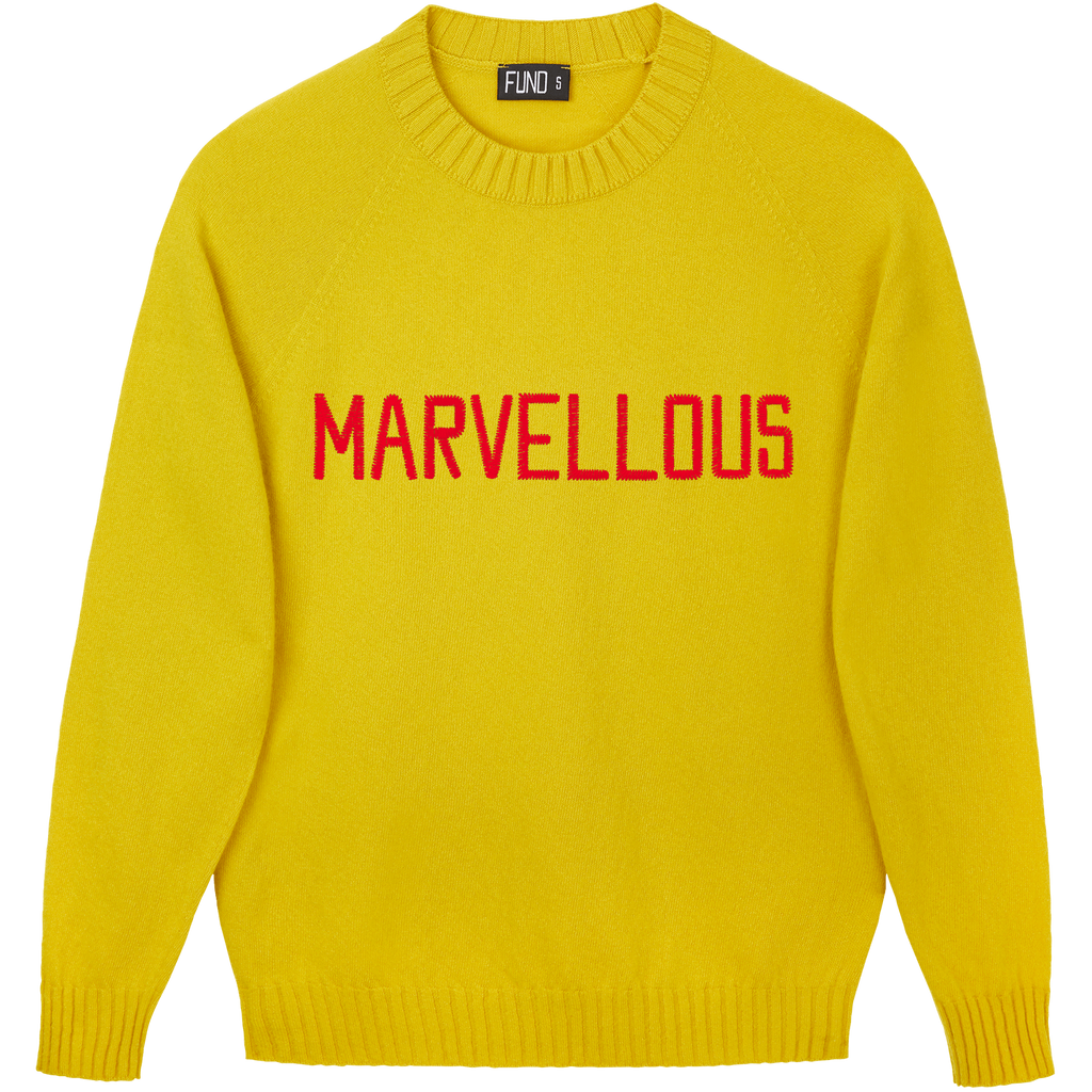 Made-in-England "Marvellous" Embroidered Jumper Yellow/Red Archive Edit in Yellow
