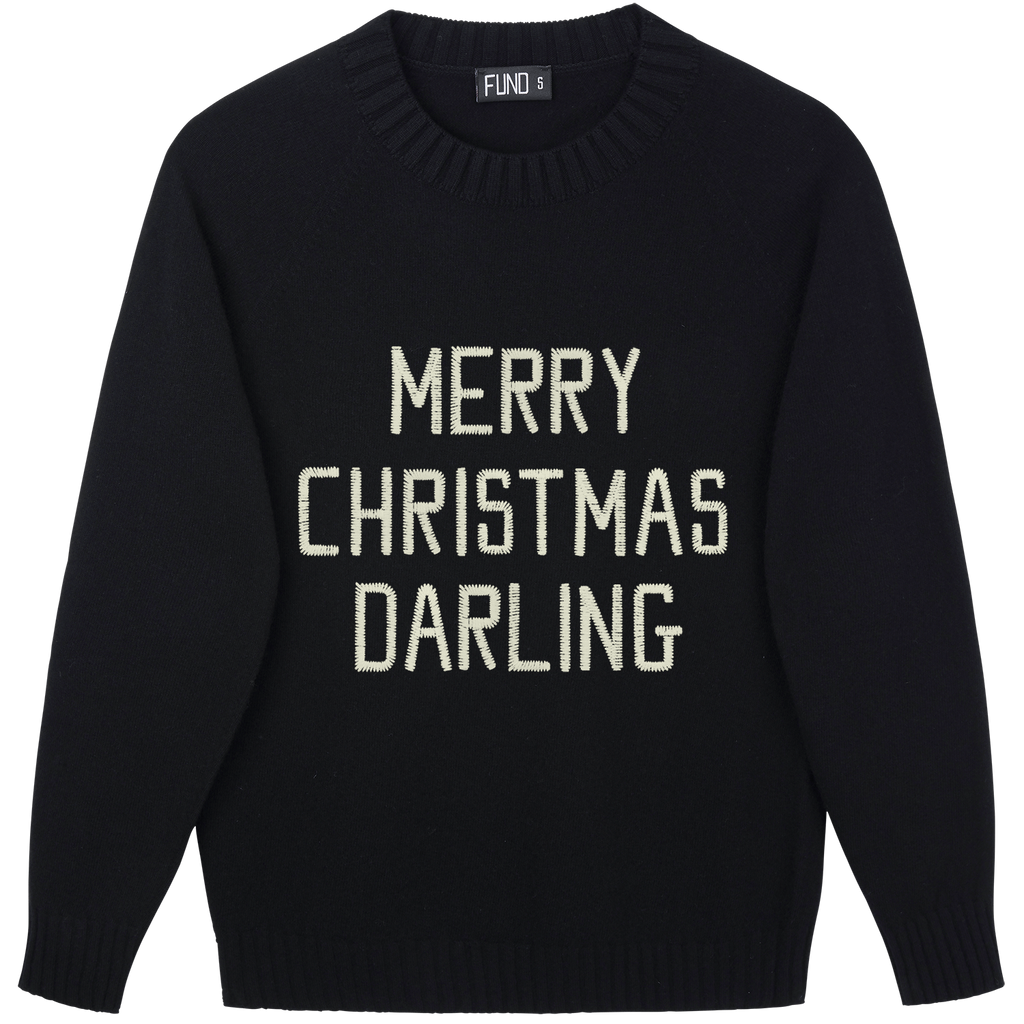 Made-in-England "Merry Christmas Darling" Embroidered Jumper Black/Ivory Archive Edit in Black