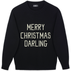 Made-in-England "Merry Christmas Darling" Embroidered Jumper Black/Ivory Archive Edit in Black