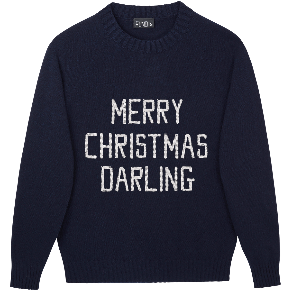 Made-in-England "Merry Christmas Darling" Embroidered Jumper in Navy