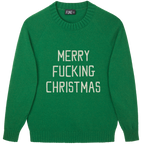 Made-in-England "Merry Fucking Christmas" Embroidered Jumper Green/Ivory Archive Edit in Green
