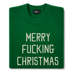 Made-in-England "Merry Fucking Christmas" Embroidered Jumper Green/Ivory Archive Edit